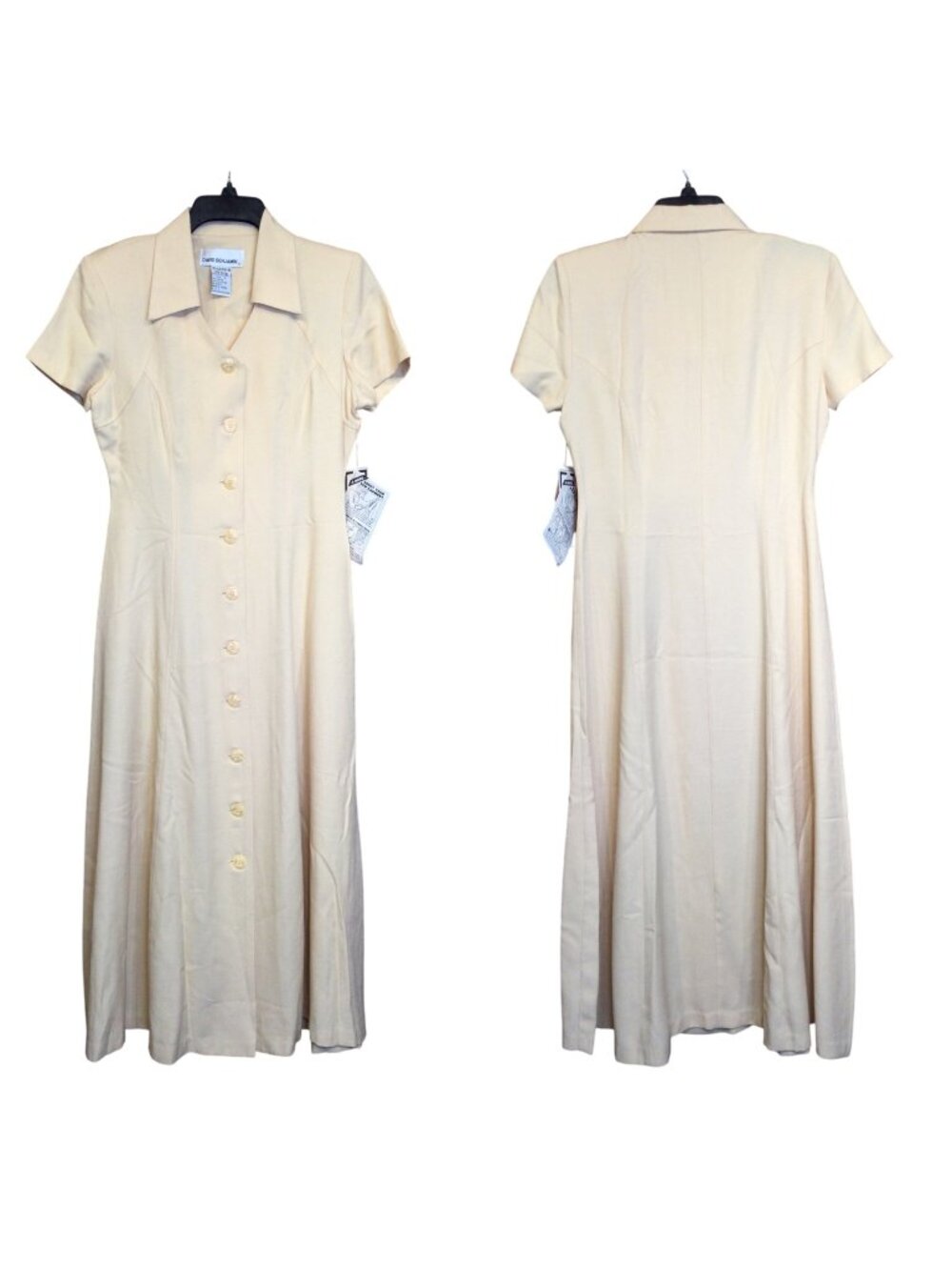 NWT Vintage Button Front Midi Shirt Dress Short Sleeve Size 2 90s Career Preppy